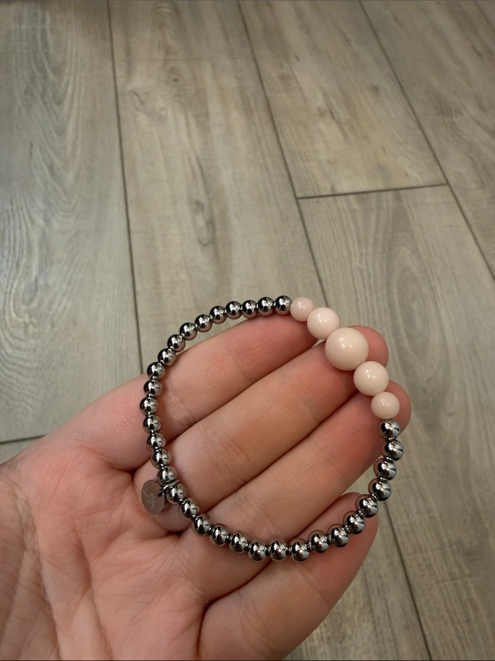 Silver Beaded Bracelet with Blush Pink Stone Accents - Picture 2 of 3